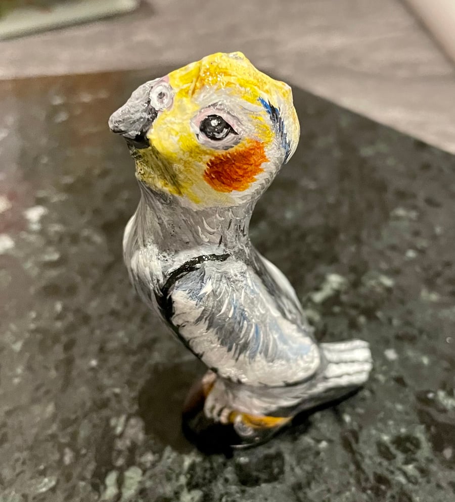 Cockatiel parrot hand painted pebble bird wildlife art stone