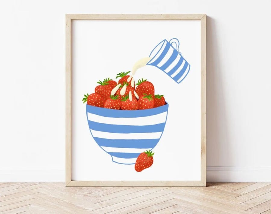 Strawberries and Cream Art Print, Cornwall Art Print