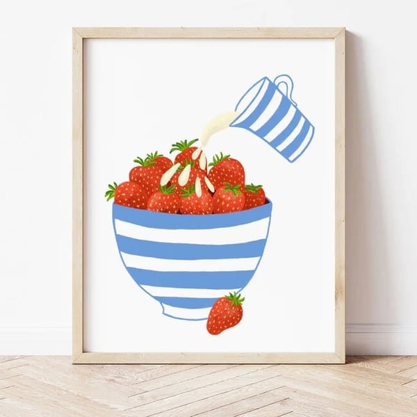 Strawberries and Cream Art Print, Cornwall Art Print