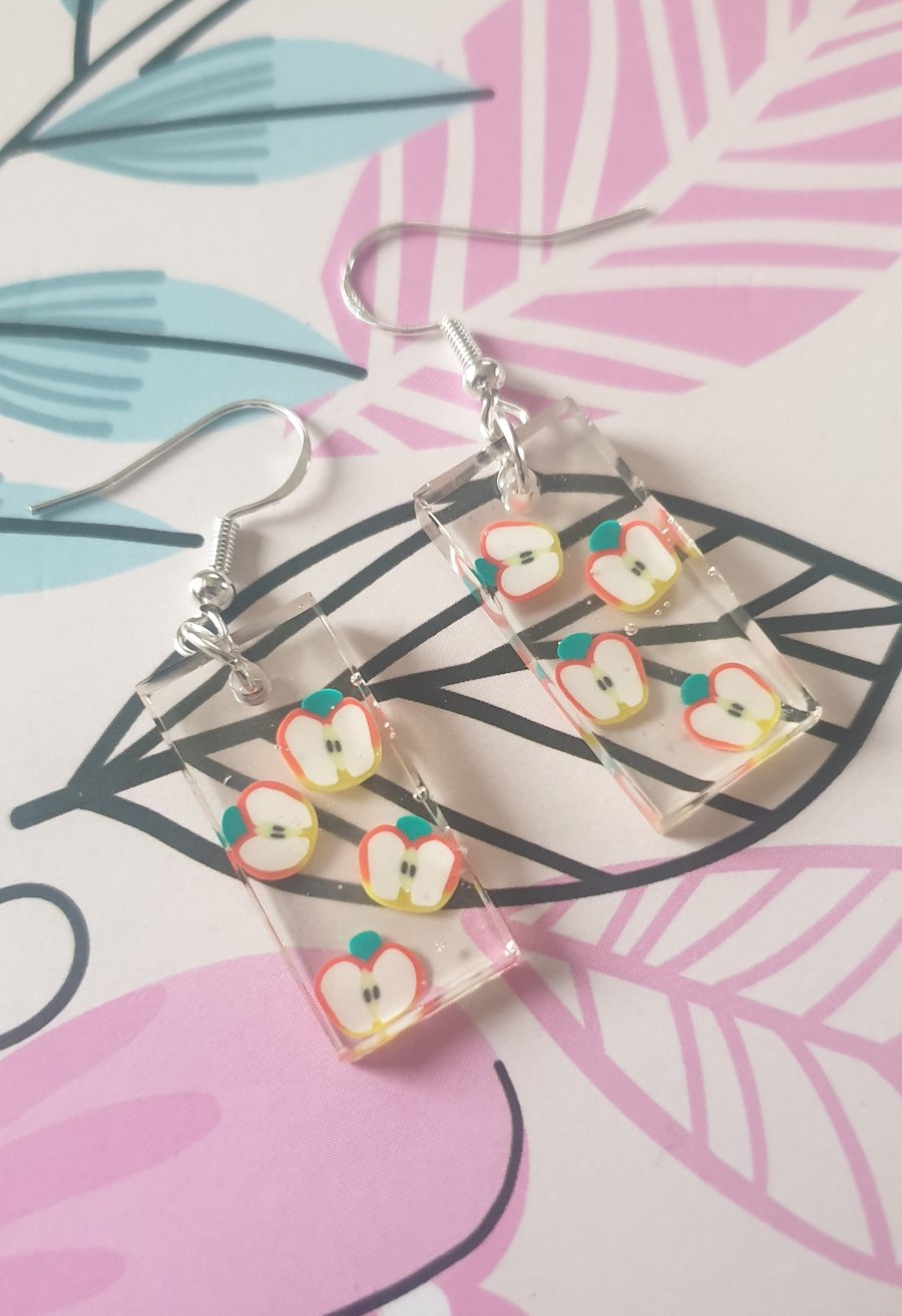 Rectangle apple resin earrings