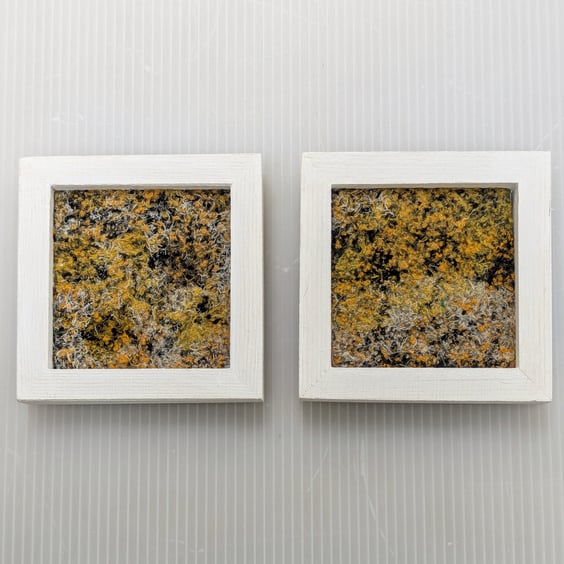 Yellow and Grey Abstract Textile Mini Art - FRAMED