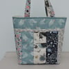 SALE now 10.00 Patchwork Tote Bag  in Aqua Grey Salmon and Blue