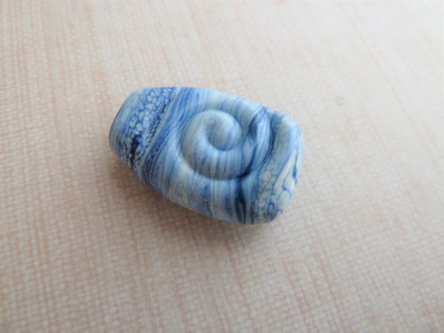 blue spiral lampwork glass focal bead