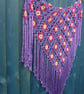 Crochet triangular shawl in sparkly gold, cerise & purple - design LF433 - Image 8