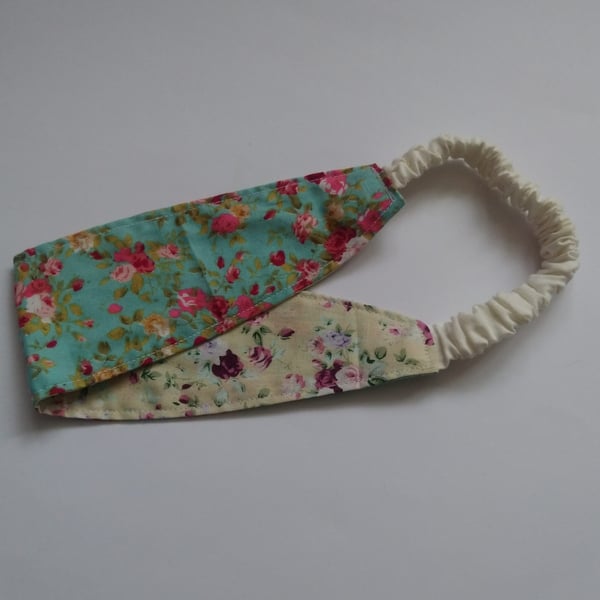 Green and Cream Floral Reversible Headband