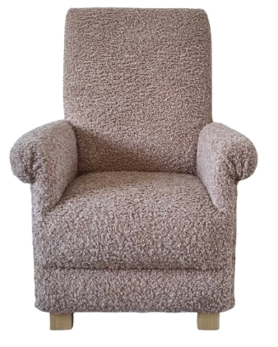 Brown Boucle Fabric Adult Chair Armchair Faux Fur Cavapoo Accent Nursery