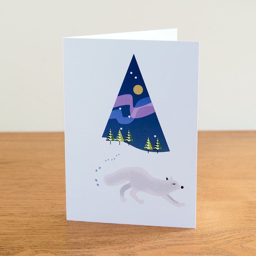 Barnal Sno (Pine Needle Snow) greetings card - "Arctic Fox" design