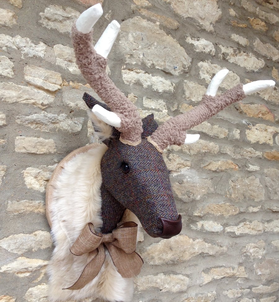 Faux taxidermy Harris tweed stag deer animal head wall mount