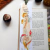  'Toadstool '9Hand drawn and painted bookmark with silk ribbon '