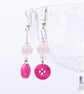 Pink button earrings with beads - Bright Button jewellery - Image 2