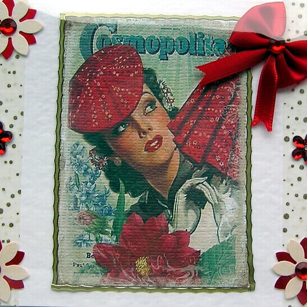 1940's Girl Hand Crafted Decoupage Card - Blank for any Occasion (26033)