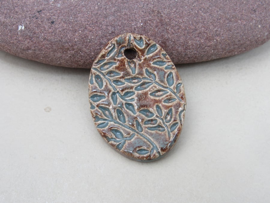 Large Sedge Green Leaf Sprig Ceramic Pendant