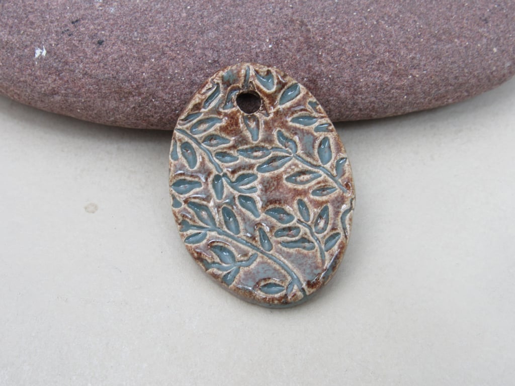 Large Sedge Green Leaf Sprig Ceramic Pendant