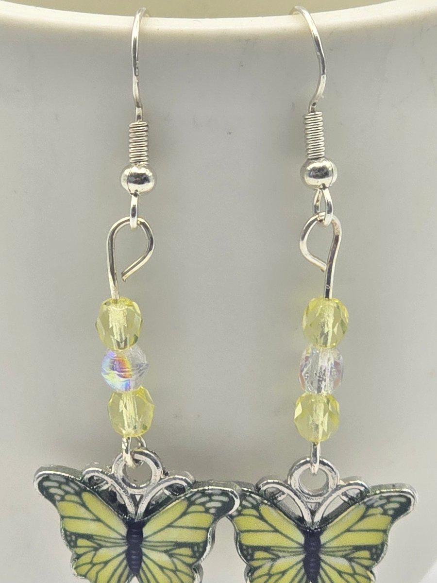 Yellow butterfly charm earrings