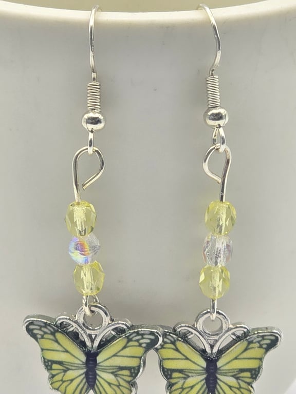 Yellow butterfly charm earrings