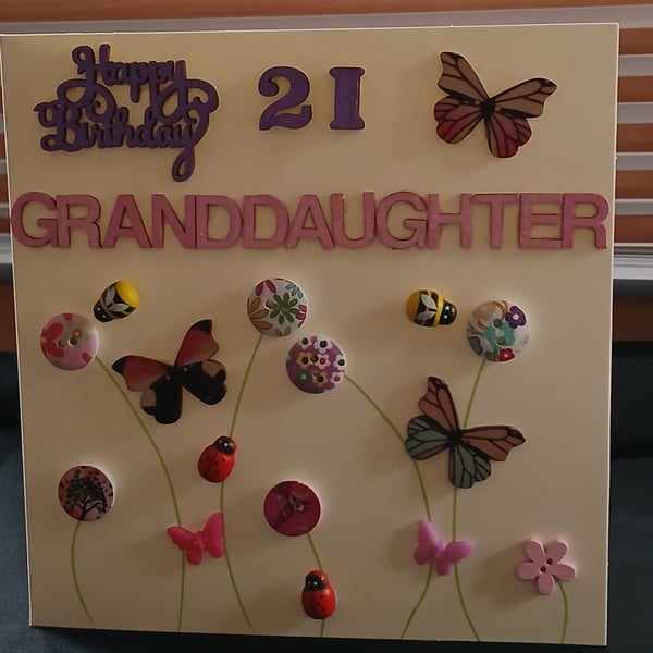 Handmade,granddaughter 21 birthday card 
