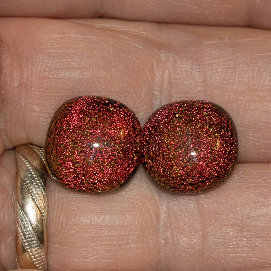 Sparkly Orange Dichroic Glass Earrings on Sterling Silver Studs - 2044