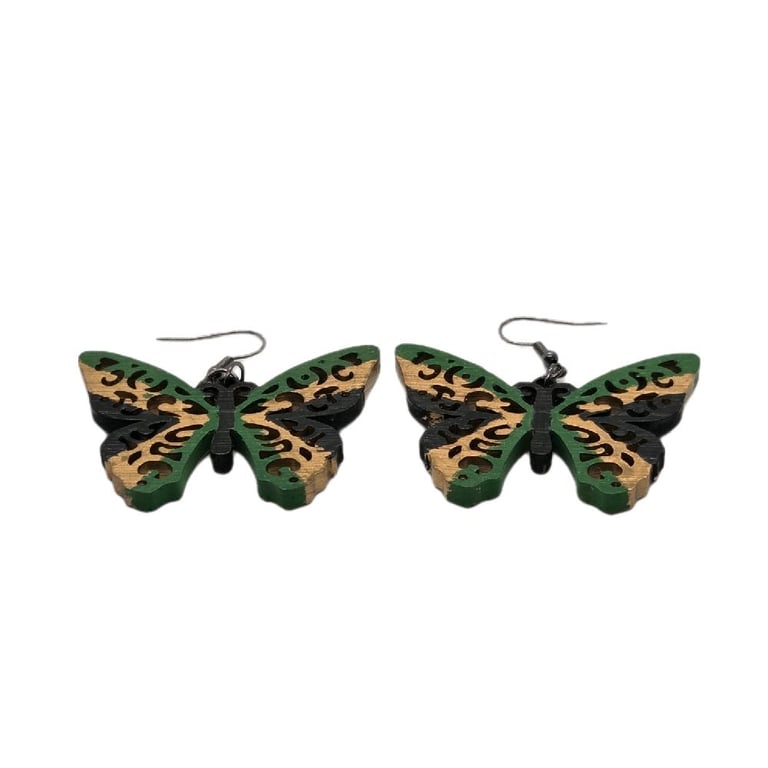 Jamaican flag butterfly earrings,Caribbean jewellery, hand painted resin,Jamaica