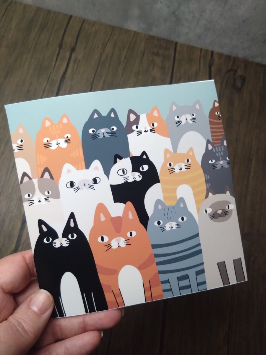 Cat huddle greeting card
