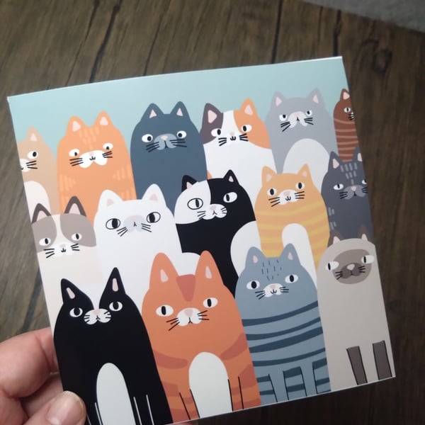 Cat huddle greeting card