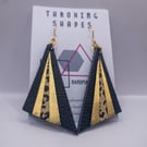 Art Deco inspired handmade leather earrings. Triangle dangle earrings with metal