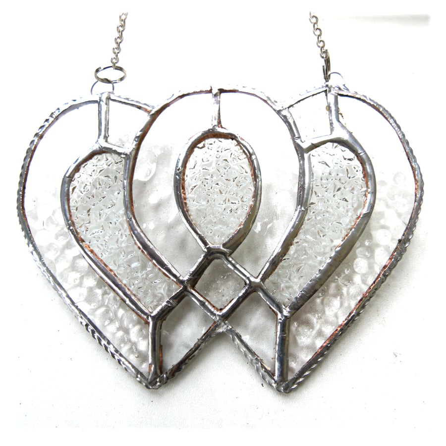 Entwined Heart Suncatcher Stained Glass Silver 25th Wedding 035