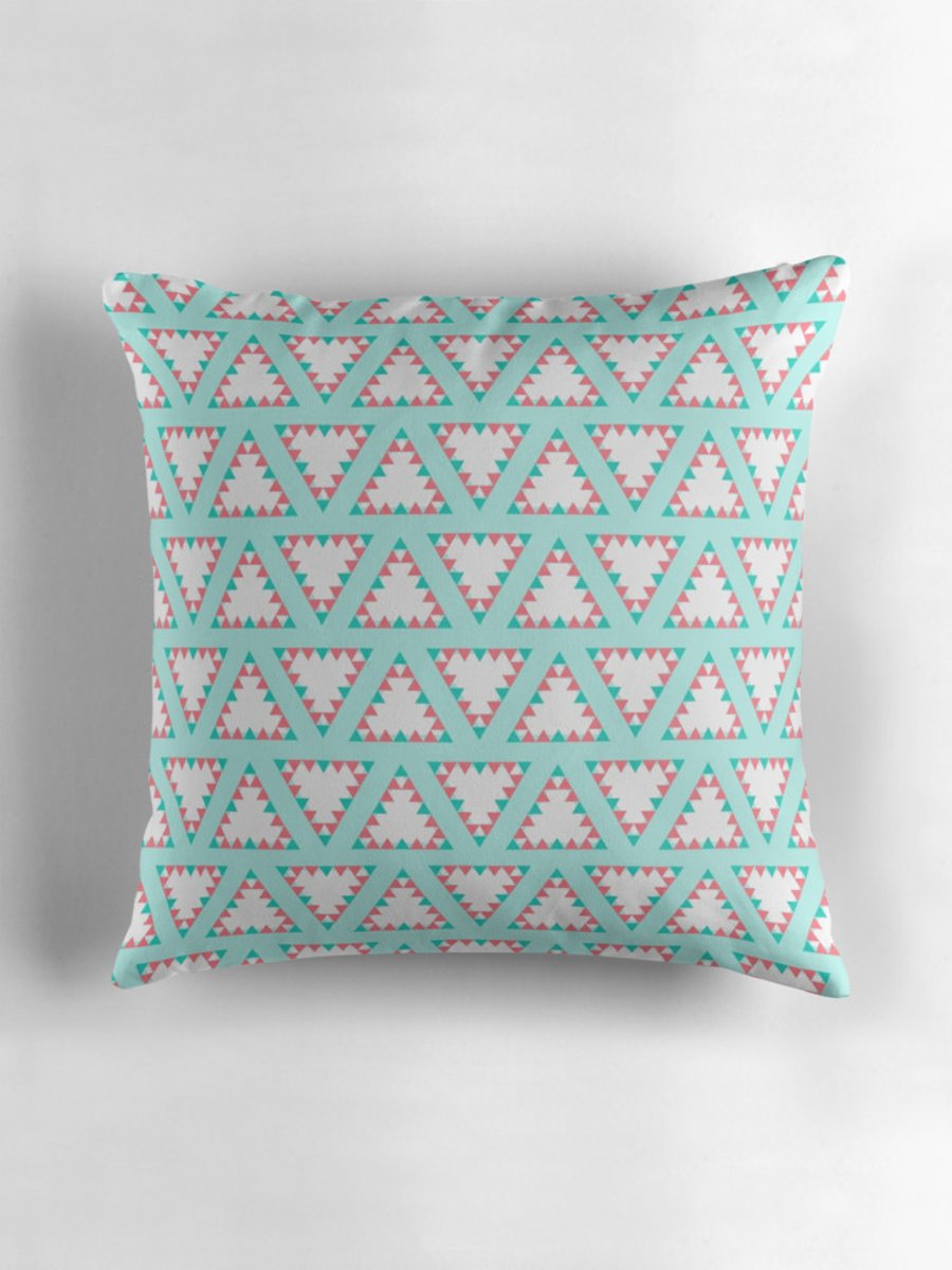 Blue and Pink Large Geometric Triangles Cushion 16 inch