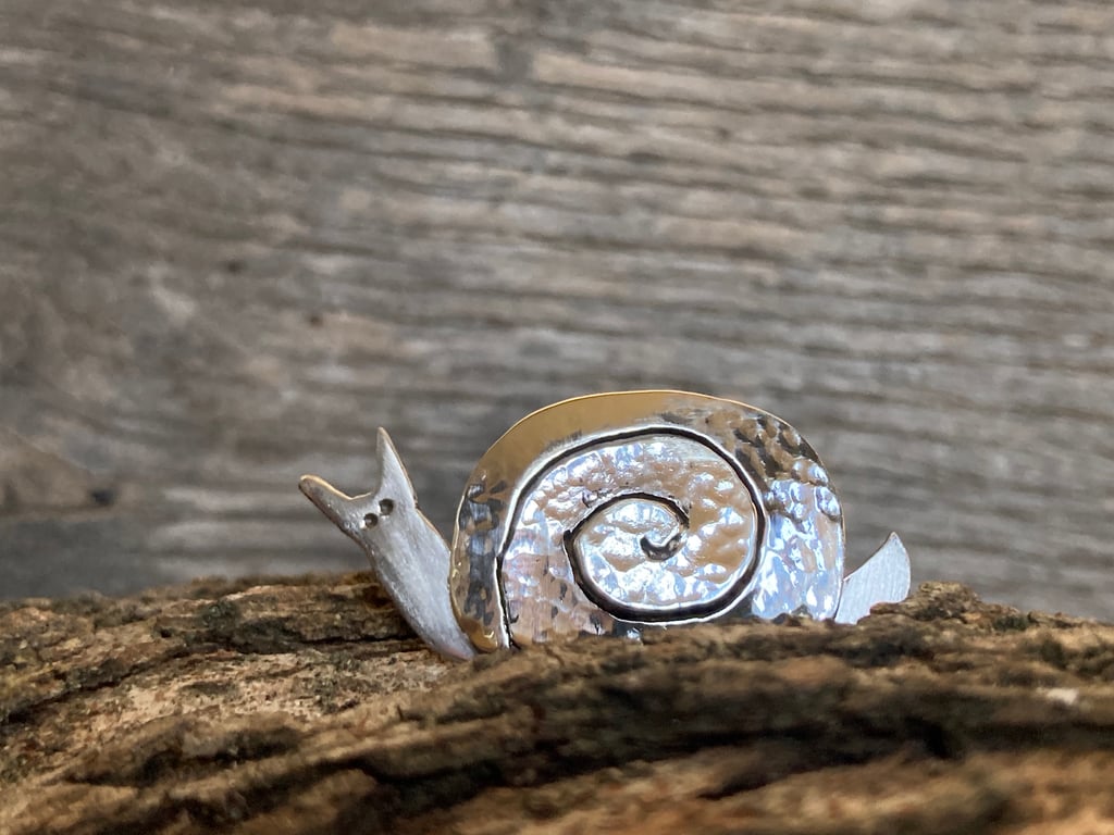 Whimsical sterling silver snail pin