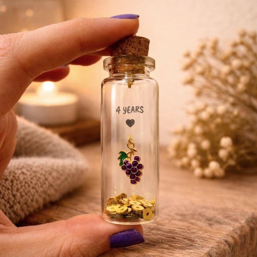 Personalised 4th Fruit Anniversary Grape Message Bottle Keepsake