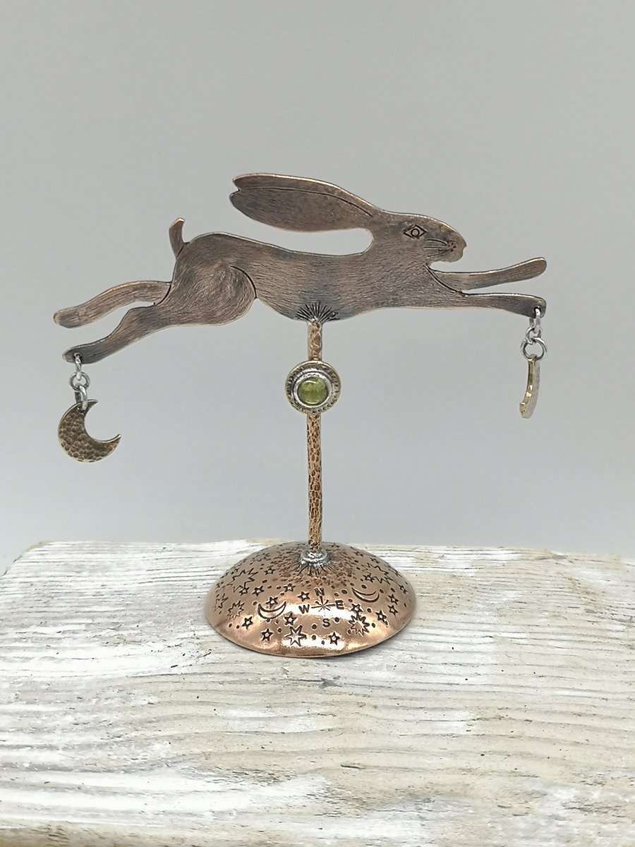Decorative Copper Hare with Peridot 