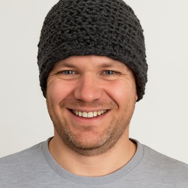 black crochet beanie hat adult one size