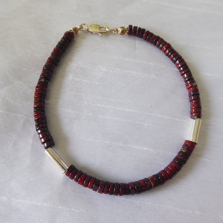 Sterling Silver and Brecciated Jasper Gemstones Bracelet