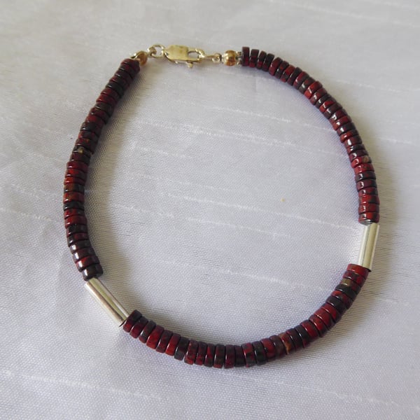 Sterling Silver and Brecciated Jasper Gemstones Bracelet