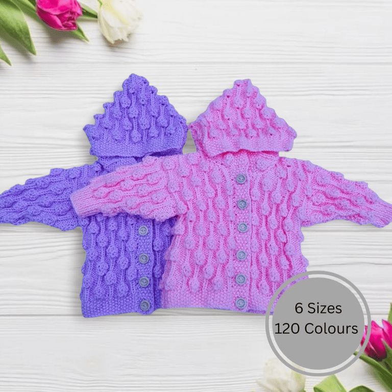 Hand Knitted Cardigan, Gender-Neutral Hooded Bobbly Pattern, Birth to 7 Years