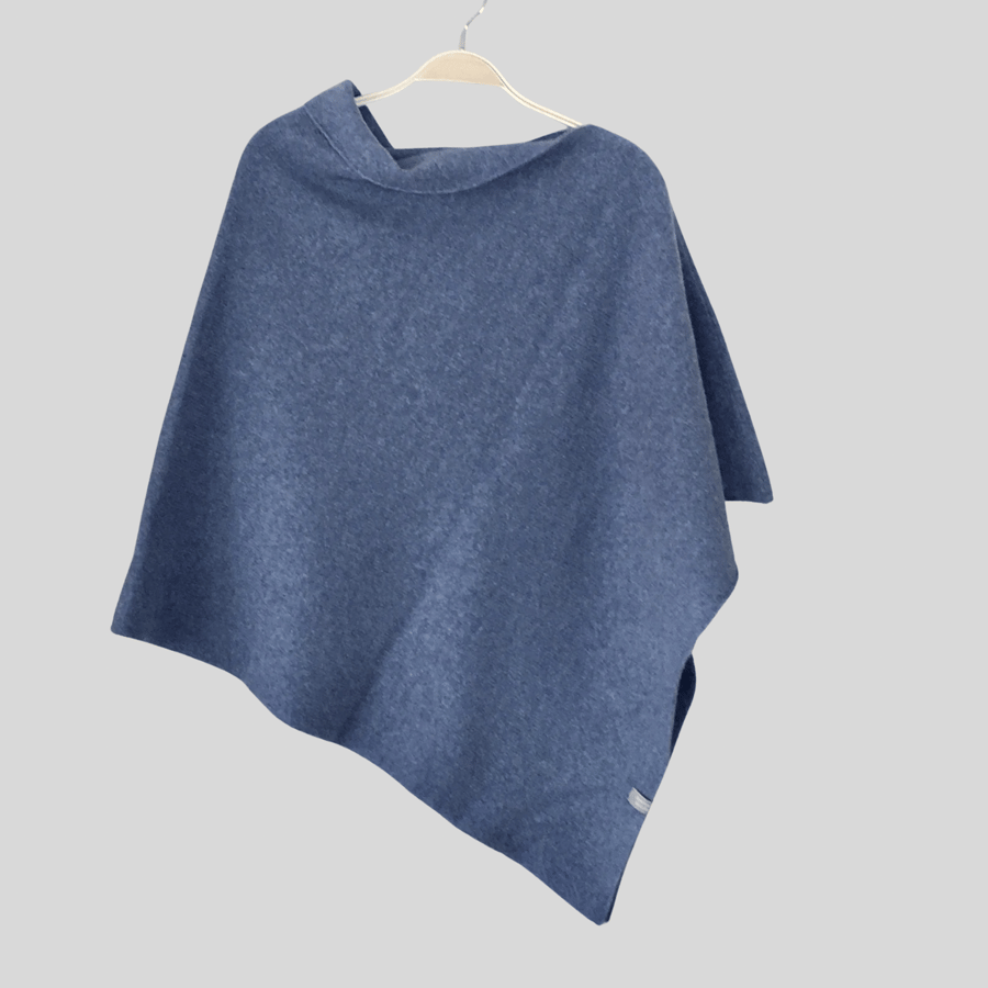 Poncho denim blue soft merino lambswool