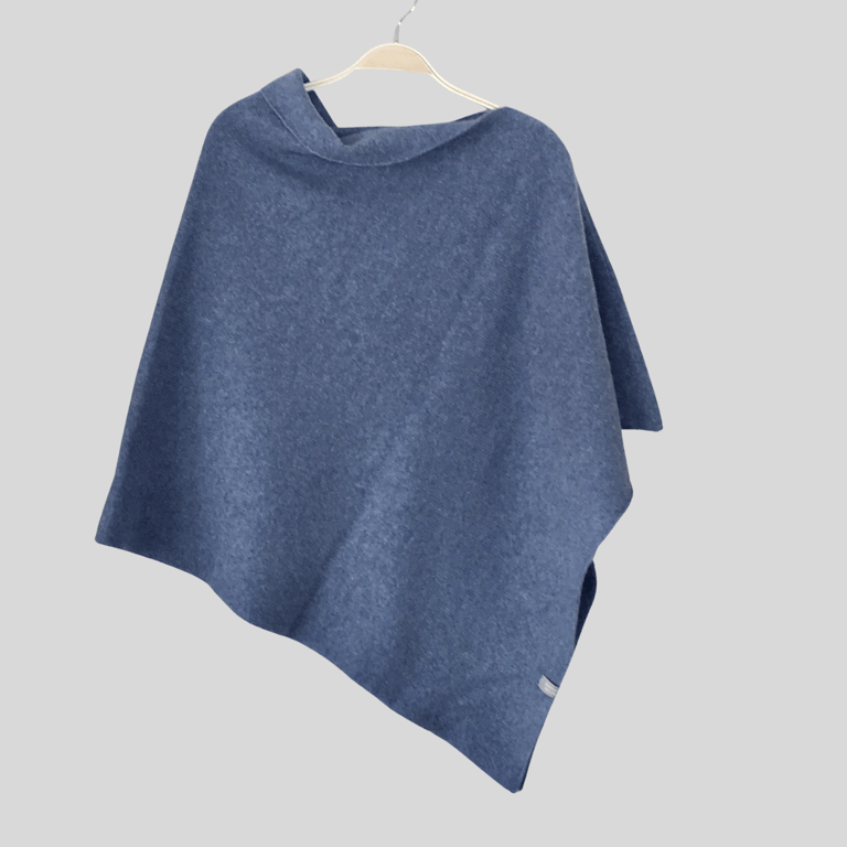 Poncho denim blue soft merino lambswool