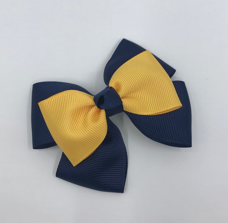 Navy and Yellow Gold Top Knot Bow on Clip