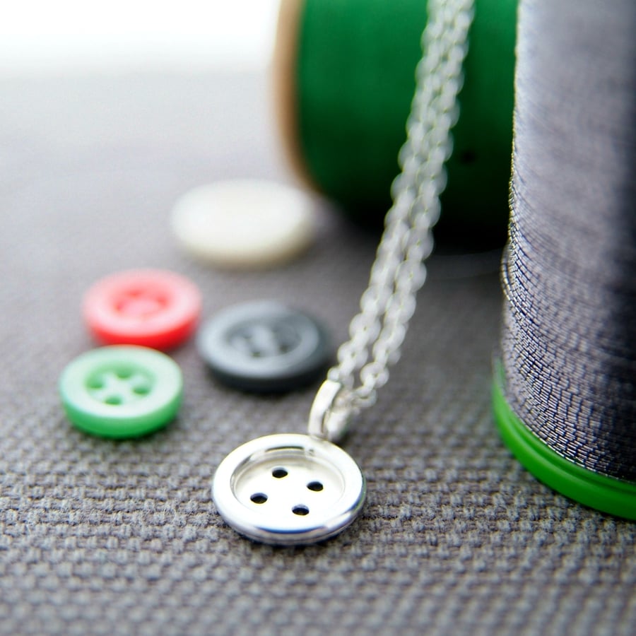 Silver Button Necklace - Sewing Jewellery Gift