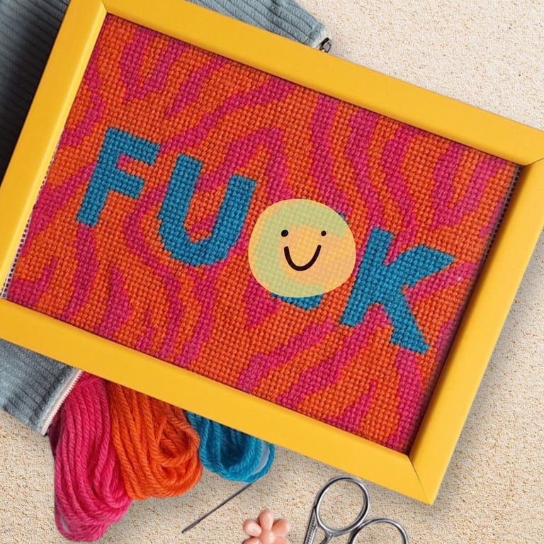 FUCK Needlepoint Kit – Sweary Beginner Craft Kit in Pink, Orange & Blue