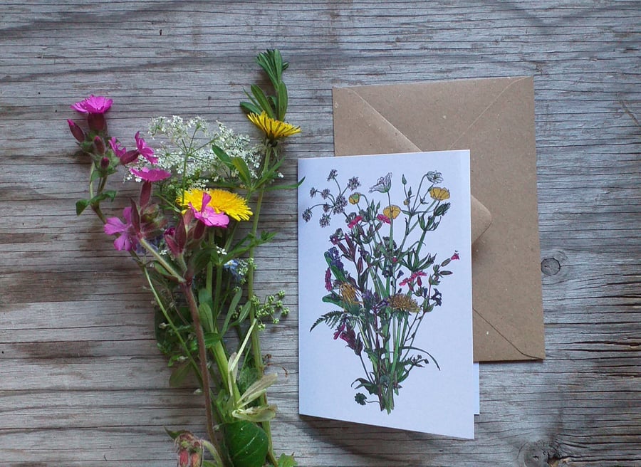 Spring Wildflowers bouquet illustration card