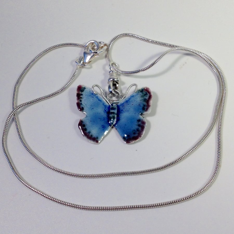 Enamel blue butterfly pendant 1