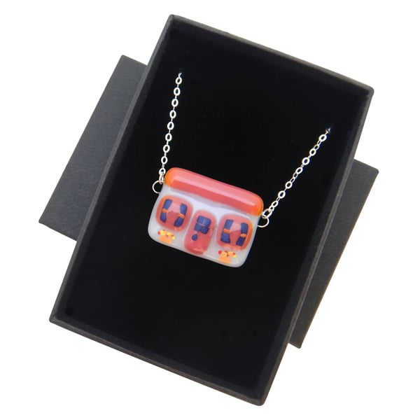 Handmade Fused Glass 'Little Pink, Orange Cottage' Pendant