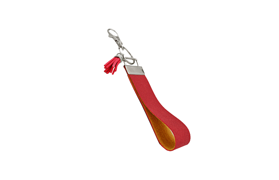 Berry Red Faux Suede Wristlet Lanyard Keychain - Free Postage