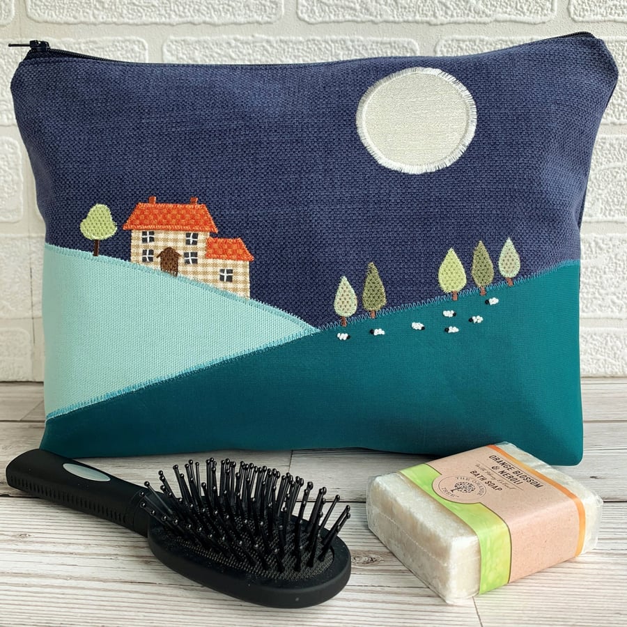 SOLD - Moonlit landscape toiletry bag