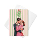 Vintage Romantic Couple Mistletoe Greeting Card