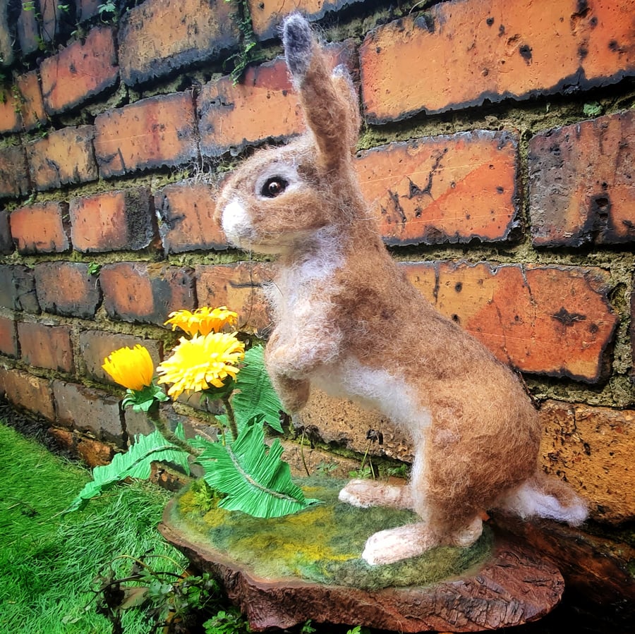 Realistic Needle Felt Rabbit Sculpture Handmade Wool Animal Art Wildlife Gift