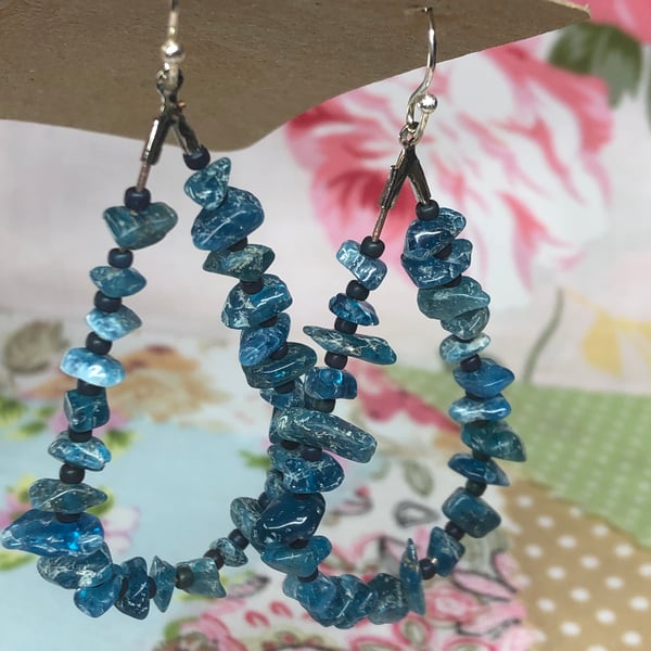Blue Apatite hoop earrings. 