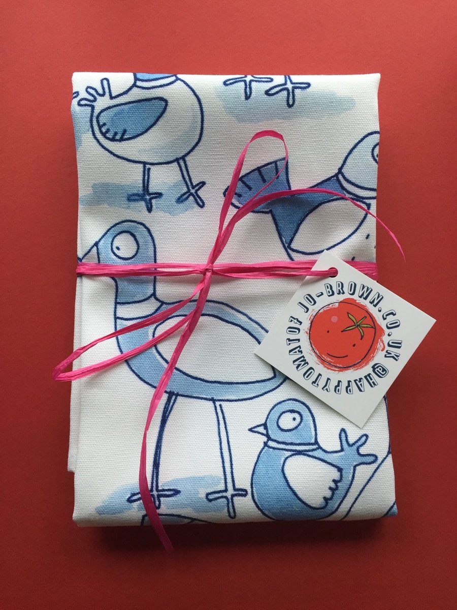 Blue Pigeons Tea Towel by happytomato fun gift for bird lovers