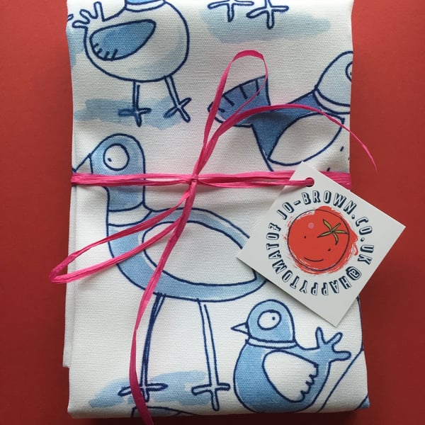 Blue Pigeons Tea Towel by happytomato fun gift for bird lovers