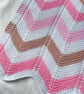Pink white and chocolate brown, hand knitted baby blanket. - Image 5